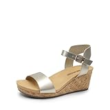 DREAM PAIRS Women's Open Toe Buckle Ankle Strap Platform Wedge Sandals,Size 7.5,Gold-Pu,NINI-8