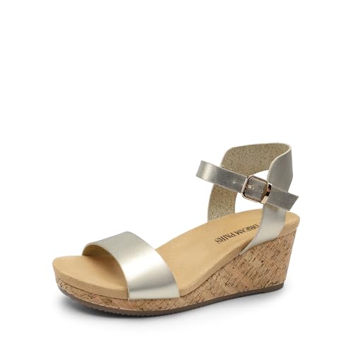 DREAM PAIRS Women's Open Toe Buckle Ankle Strap Platform Wedge Sandals for Women Summer Dressy Shoes | Women, Wedge, Platform, Open Toe, Ankle Strap, Buckle 5.5 Gold-pu