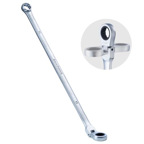 Image of toolant Extra Long Ratcheting Wrench, Flex Head & Fixed Offset Head Double Box End Combination Wrench, CR-V Steel, Metric 15mm