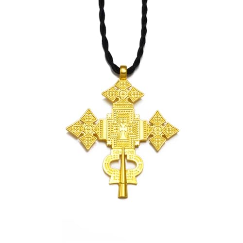 Ethiopian Cross Necklace for Women - Traditional Large Pendant With Rope Ornaments - Eritrean Big Cross Jewelry