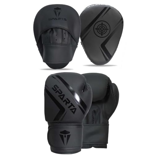Boxing gloves and pads set Focus Punch Mitts MMA Training Sparring Hook and Jab strike target with Punching Gloves (Black 10oz)