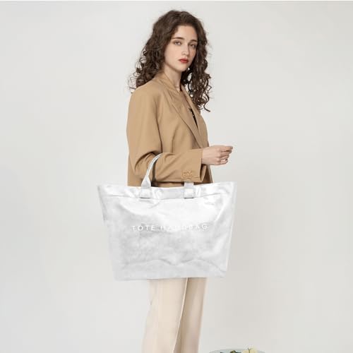 Bolsa Tote grande de PVC para mujer color blanco miniatura 3
