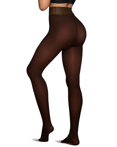 Image of OEAK Womens Fleece Lined Tights Sheer Fake Translucent Pantyhose Thermal Tights High Waisted Footed Leggings