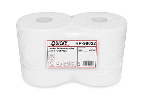 Quicky Jumbo Toilettenpapier 6 Rollen 2-lagig, 25 cm Ø, hochweiß, feine Punktprägung - Saugfähig & reißfest für maximale Hygiene, ideal für öffentliche Einrichtungen & Industrie