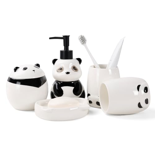 Bathroom Accessories Set with Embossed Design 4PCS, Ceramic White Bathroom Accessory Set Bathroom Toothbrush Holder Set Home Decor, 1 Soap Dispenser 13.5oz, 2 Tumbler Cup, 1 Soap Dish, ANTIS