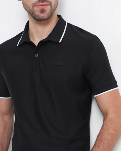 Image of MUFTI Black Solid Polo T Shirt