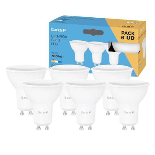 Garza   Pack 6 Bombillas Led, Casquillo GU10, Luz Neutra 3000K, 7W, 700 Lúmenes. No Regulable.