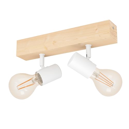 EGLO Deckenlampe Townshend 3, 2 flammiger Vintage Deckenspot im Industrial Design, Retro Lampe aus Stahl und Holz, weiß, braun, E27 Fassung, FSC zertifiziert