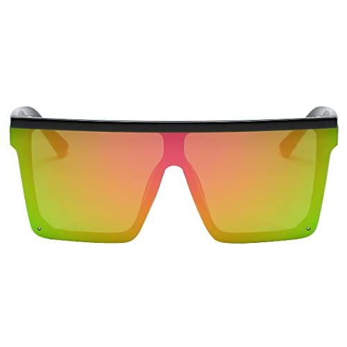 Dollger Square Oversized Sunglasses for Women Men Fashion Flat Top Big mirrored red Frame Shades