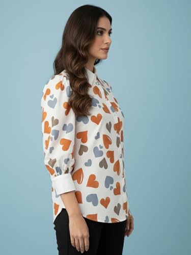 Image of GRECIILOOKS Printed Shirts for Women`s | Stylish Heart Print Full Sleeve Shirt for Women | Comfortable Rich Collared Womens Shirt |Casual Trendy Outfit