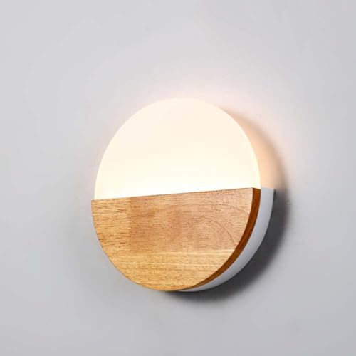 AoLa 6W LED Lámpara De Pared De Madera Redonda Aplique De Pared De Interior Regulable Luz De La Cama De Pared 3000K/4000K/6000K Diseño Moderno Pasillo Lámpara De Pared Iluminación Dormitorio