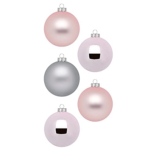 Inge Glas Magic Weihnachtskugeln klein | 36 Kugeln 4cm | Christbaumkugeln aus Glas (Soft Simplicity | rosa grau)