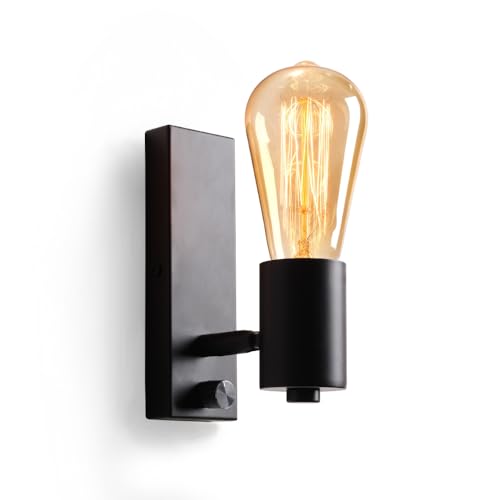 Lampop Wandleuchte innen schwenkbar, Vintage Dimmbar Wandlampe mit Schalter Schwarz Industrial Retro Lampe aus Metall E27 Flurlampe f&uuml;r Wohnzimmer Schlafzimmer Flur Cafe Bar Hotel (Ohne Gl&uuml;hbirne)