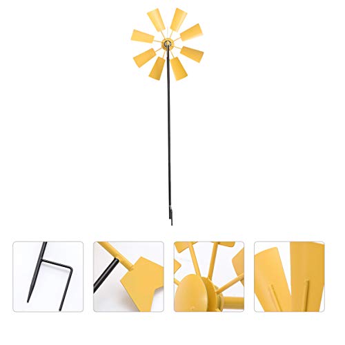 YARDWE - Estaca cinética para moinho de vento em metal amarelo para quintal decoração de arte de jar
