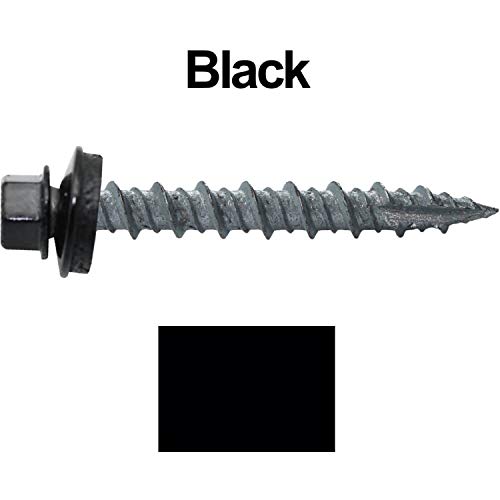 Metal ROOFING SCREWS: (250) 10 x 1-1/2" Black Hex Head Sheet Metal Roof Screw. Self starting metal to wood siding screws. EPDM washer. Colored head