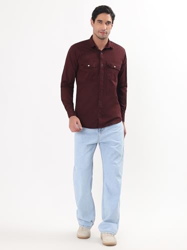 Image of Premium Men Plain Shirt Full Sleeve | Button Down Collar RFD Lightweight Fabric | Regular Fit Casual Wear Shirt with Double Pocket Design