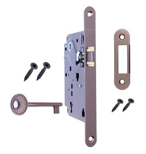 Serratura Porta Interna AGB Serie CENTRO. Entrata 50, Interasse 90. (Fronte 18x196, SCROCCO CHIAVE, BRONZATO)