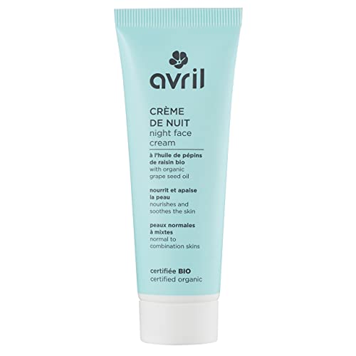 Avril - Crème de Nuit Bio - Peaux Normales & Mixtes - Huiles d'Amande Douce et Pépins de Raisin Bio - 99% d'Origine Naturelle - Certifié Bio Ecocert - Fabriqué en France - 50ml