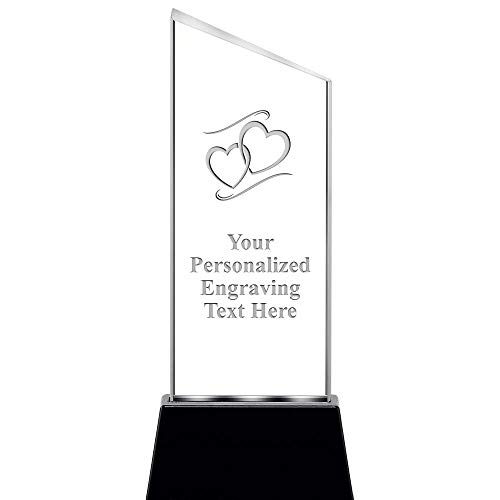 Crown Awards 8.4" Hearts Slant Radianz Light Up Crystal Award, Custom Engraved Hearts Crystal Trophy, Add Your Own Personalized Engraving, Prime