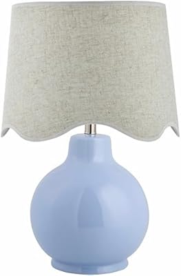 BoutiqueRugs Pojezerje Bohemian Ceramic Table Lamp for Bedroom, Bedside Nightstand - Decorative Boho Tabletop Lamp for Living Room - Rattan Shade - Light Blue, Cream