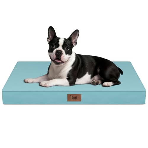 Image of Outdoor Dog Bed for Small Dogs, Waterproof Dog Crate Bed for Medium Dogs Cats, Orthopedic Egg Crate Foam Pet Bed with Washable Removable Oxford Cover, Light Blue