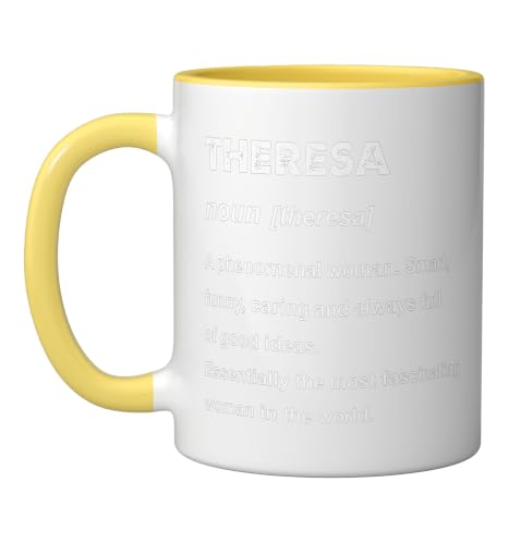 Theresa Name Shirt | Theresa Ceramic Mug, Yellow/White