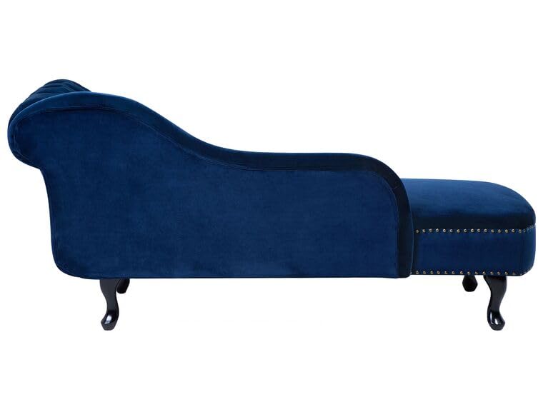 Image of Velvet Modern Chesterfield Chaise Lounge Couch 166 X 63 X 76 for Your Loving Space (Blue, Right Arm)