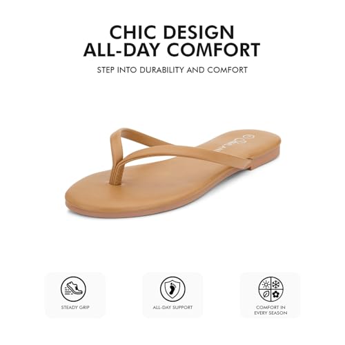 Image of Shoe Land Thong Flip Flops for Women, Memory Foam Flat Sandals, Lightweight Summer Slides, Non Slip Comfort Sandals for Beach, Travel and Everyday Wear