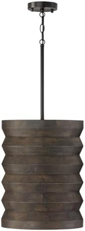 Capital Lighting 354011EB Dunn Modern Handcrafted Mango Wood Pendant Ceiling Light, 1-Light 100 Watt, 18" H x 14" W, Espresso Stain and Black