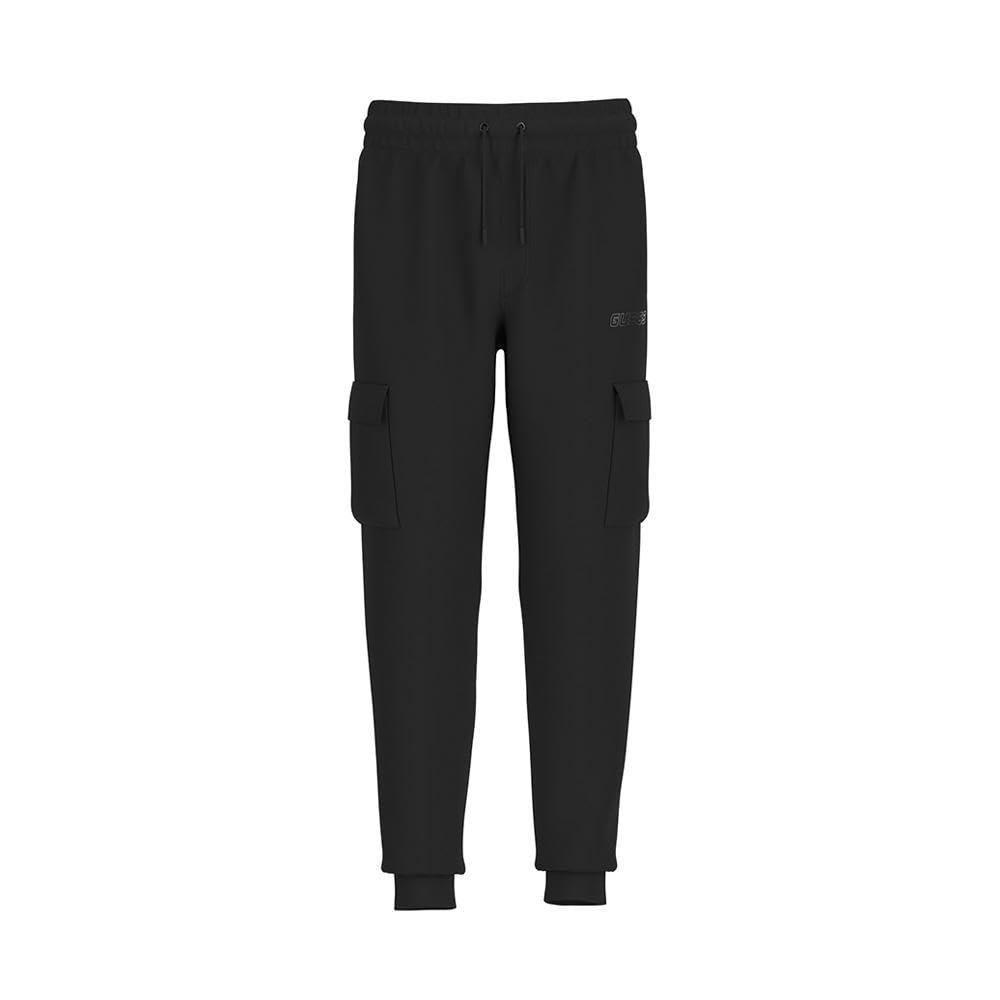Pantalón de chándal con elástico y cordón, bolsillos laterales y en las piernas, logotipo en el lateral.