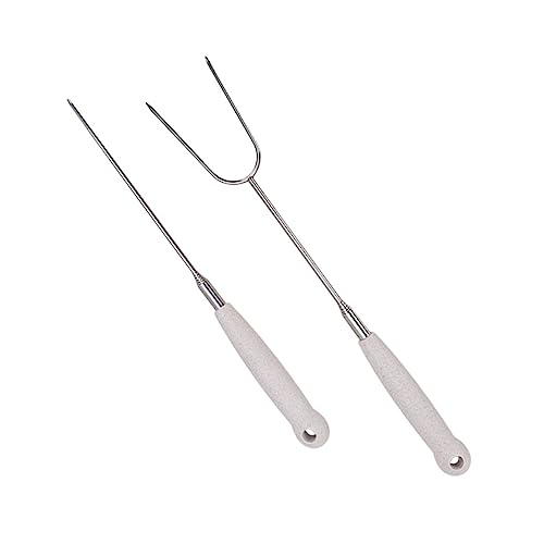 POPETPOP 2Pcs Telescopic Stainless Steel Barbecue Forks Versatile Meat Forks for Easy Outdoor Grilling Durable Bbq Supplies Practical and Reusable Cooking Tools