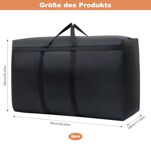 Super Groß Aufbewahrungstasche, 2 Stück 120L Aufbewahrungstasche, Umzugstaschen, 210D Oxford Aufbewahrungsbehälter Organisator mit verstärktem Griff für Umzug Bettdecken Kleidung Bettwäsche(Schwarze)