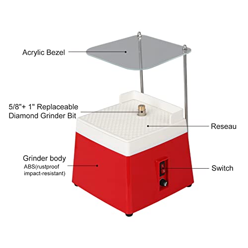 Lifancy Stained Glass Grinder, Portable Glass Grinder With 5/8" + 1" Replaceable Diamond Grinder Bit + Acrylic Bezel (110 V, 65 W,Red) #TOP1