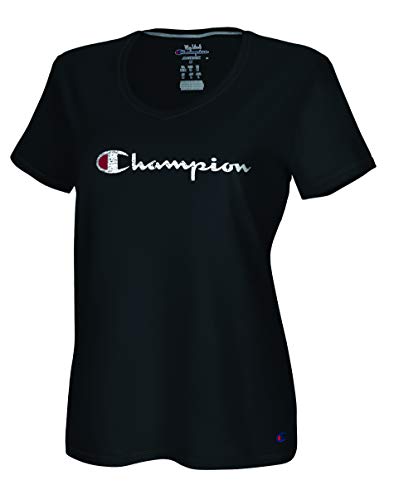 Champion Women's Plus Size Double Dry Cotton V-Neck Tee, Black, 3X