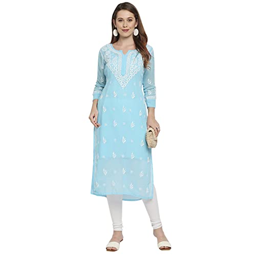 Image of indiankala4u Lucknow Chikankari Hand Embroidered Kurta for Women with Matching Inner, Georgette