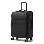 British Traveller Expandable 24" Medium Suitcase Lightweight Softside Hold Check in Luggage with 4 Wheels, Black