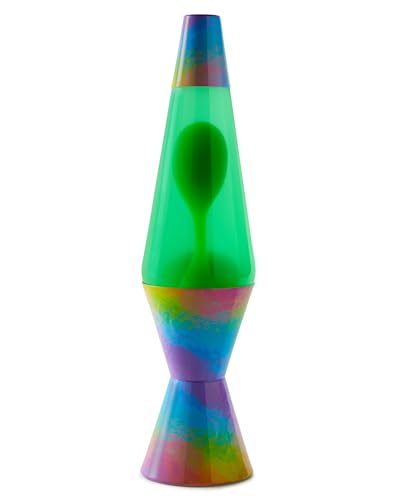 Image of Spencer Gifts Lava Lamp - 14.5 inch Aquarelle Afterglow - The Original Motion Lamp - Lime Green Wax and Green Liquid with Colorful Printed Base Exclusive