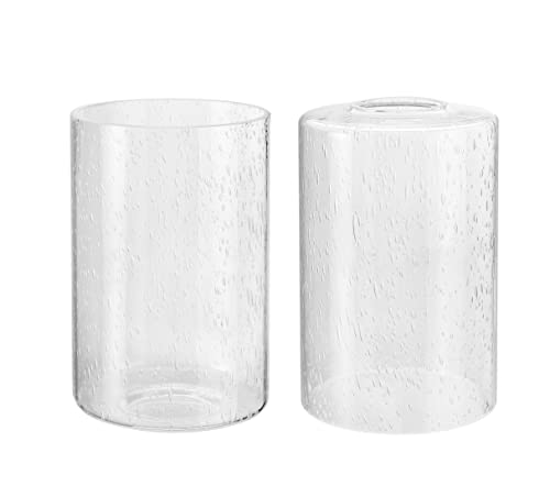 Aspen Creative 23610-02, Clear Seeded Cylinder Glass Shade, 4" Dia x 6" H/Center Hole:42mm, Set of 2