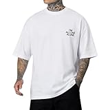 Men's Fashion Oversize T Shirts Letter Print Graphic Tees Casual Baggy Short Sleeve T-Shirts Rapper Streetwear Tops White