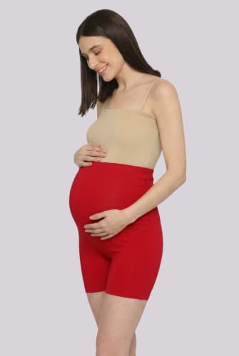 Image of Women's High Waist & Mid-Thigh Cotton Lycra Maternity Shorts|Pregnancy Panty|Maternity Panties Over The Belly for The Pre & Post Pregnancy