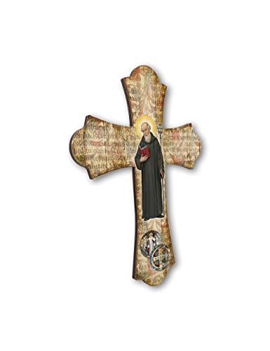 Fratelli Bonella | Vintage Wood Wall Crucifix Depicting San Benedetto 28x40 cm | Made in Italy - Image 2