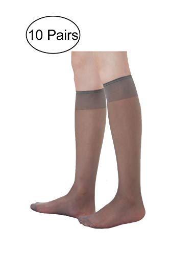 uxcell Women Knee High Reinforced Toe 10 Pairs Sheer Silky Stockings2