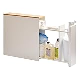 YAMAZAKI Home Pull-Out Bathroom Storage Cabinet – Slim Bathroom Storage Cabinet with Wood Top, Steel Organizer for Toilet Paper and Cleaning Supplies, Modern Space-Saving Design, White - Steel + Wood
