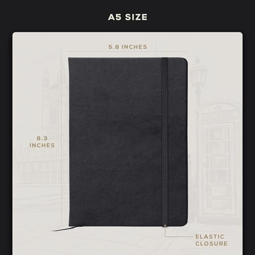 Ruled Notebook - British A5 Journal by Beechmore Books of London | Hardcover Vegan Leather, Thick 120gsm Cream Paper, Professional Lined Notebook in Gift Box, 21 x 15 cm (Charcoal Black)