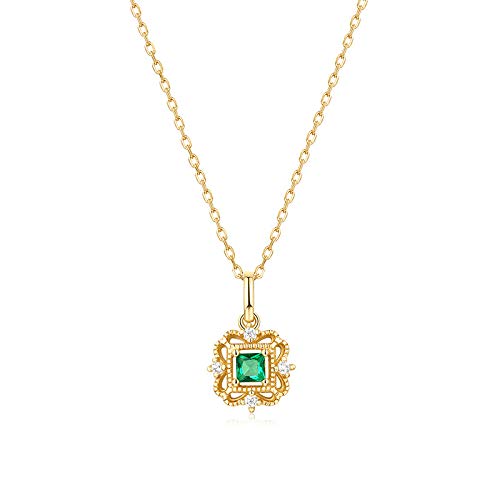 Collier zircon vert rétro avec chaîne ajustable hypoallergénique qui ne noircit pas