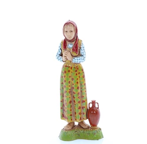 Moranduzzo Woman with Amphora for Nativity Scene 10 cm 1:20 Scale - Indestructible Nativity Figures - 700' Style, Hand-Finished Painting, Official Product, Made in Italy, Sculptor M. Landi