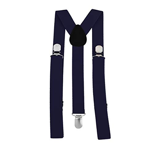 MARSPOWER Unisexe Femmes Hommes Y Forme Bretelles Réglables Adultes Bretelles Élastiques Étendues Sangle Pantalon Bretelles avec 3 Clips 2 Ajusteurs de Longueur - Bleu Marine