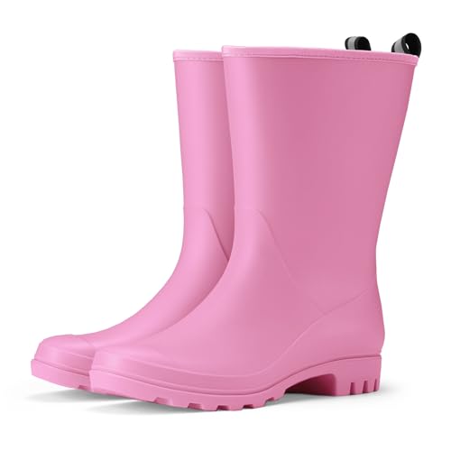 Image of HISEA Women Rubber Boots Wide Calf Rain Boots Matte Surface Waterproof PVC Rubber Rain Boot Mid Height Rain Shoes for Outdoor Gardening Work Walking