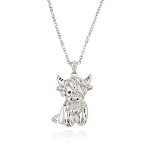 Umimiss Collier Vache Highland - Pendentif moderne tête de taureau pour femme - Bijoux animaux...