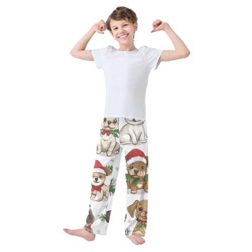 ZZXXB Christmas Puppy Dogs Boys Long Pants Soft Trousers Elastic Waist Kids Lounge Bottoms with Pockets S-XL2